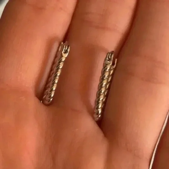 COPY - COPY - Sterling Silver Oval Twist Hoop Earrings - Picture 3 of 3